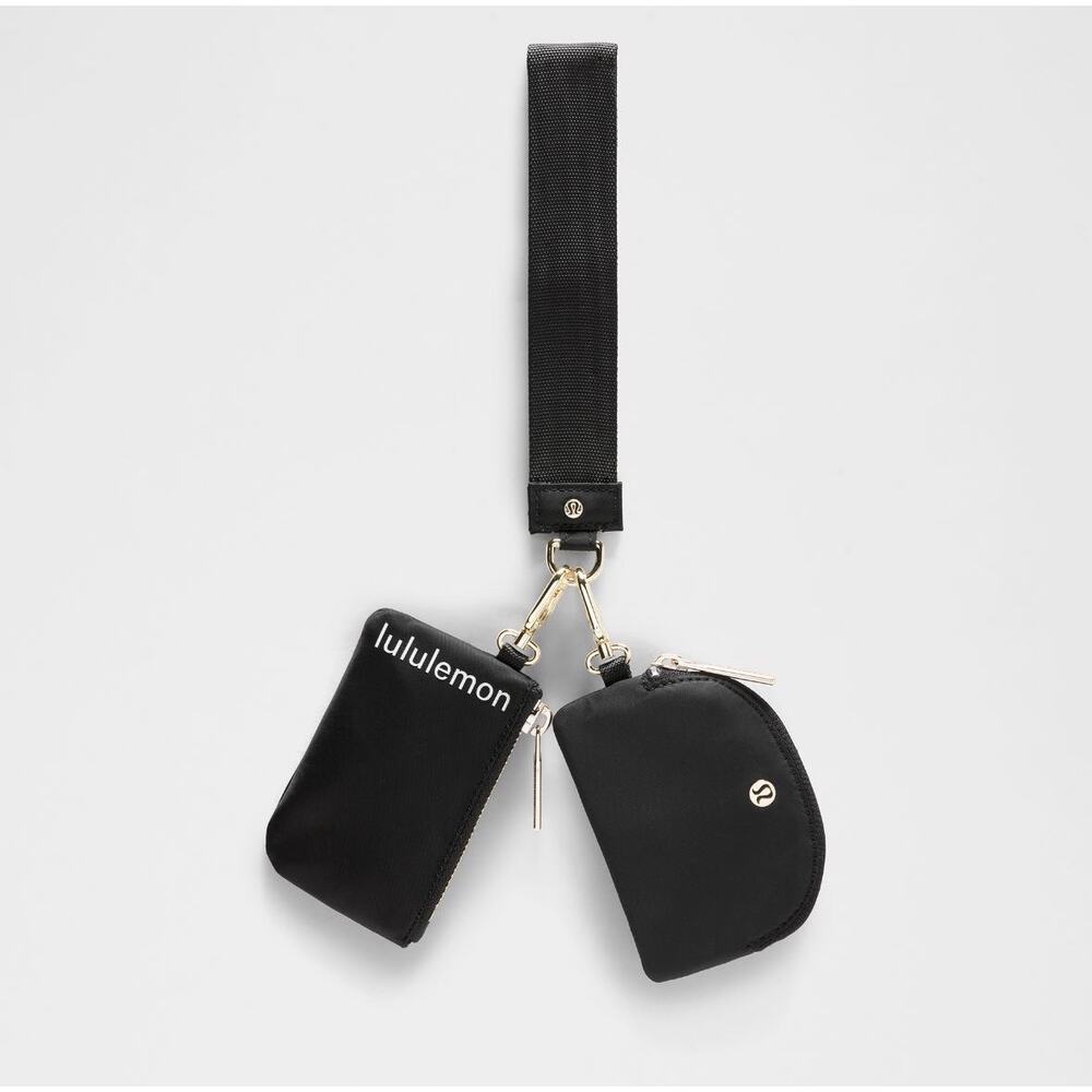 Lululemon Dual Pouch Wristlet Black Gold Keychain Wallet NEW